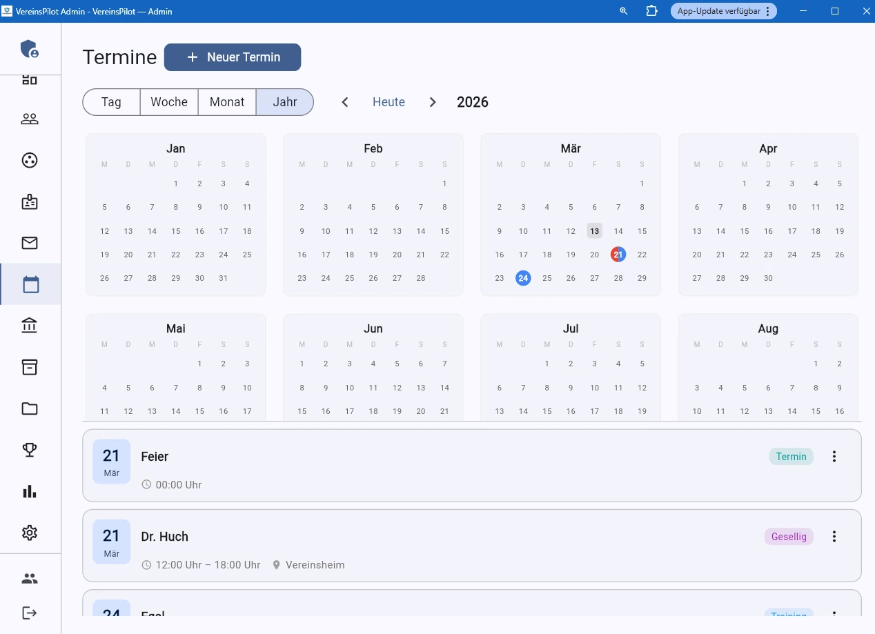 Terminkalender in VereinsPilot